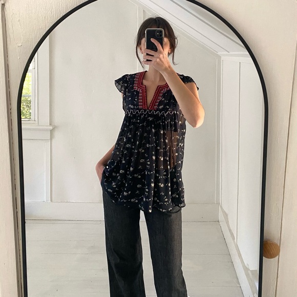 Ulla Johnson Anosha Floral Silk Georgette Blouse in Midnight - Picture 1 of 12